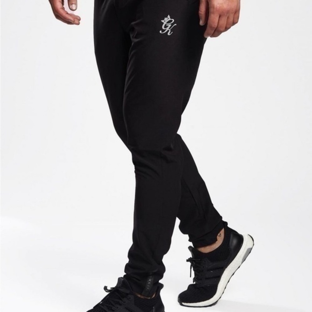 NWT Gymking gym king work out fit pants joggers black reflective run zip ankle M
